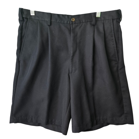 Haggar Other - Haggar Mens Pleated Black/Navy Shorts Size 34 Polyester Casual Golf Travel